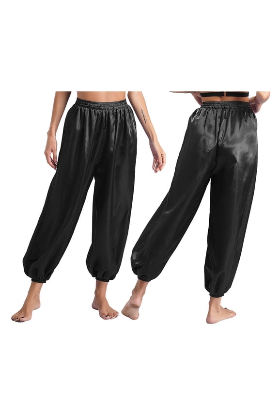 Adult Silky Belly Dance Harem Pants High Waist Loose Fit Trousers Costumes Carnival Dress Up