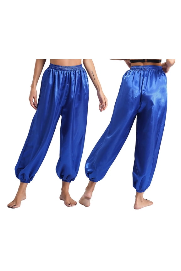 Adult Silky Belly Dance Harem Pants High Waist Loose Fit Trousers Costumes Carnival Dress Up