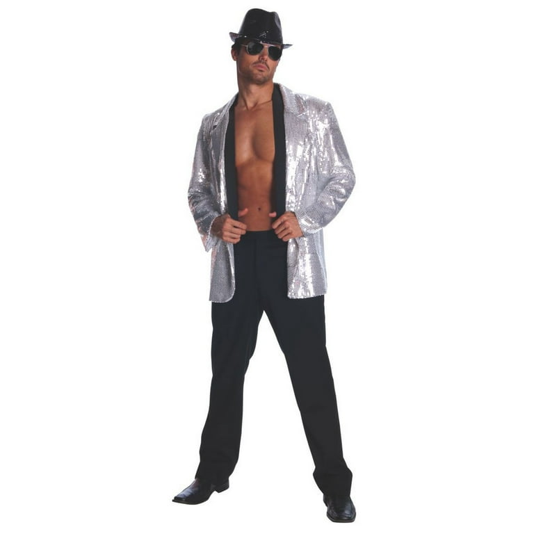 Sequin Jacket Mens Adult Silver Sequin Jacket Mens Adult Silver