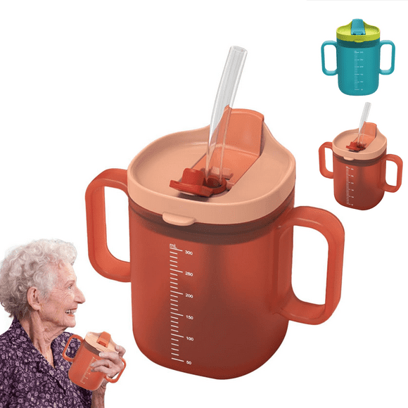 Adult Sippy Cup for Elderly Spill-Proof,300ml Spill-Proof Cup With Handles,Non-Spill Cups for Seniors,Feeding Cup With Lid And Straw For Patients,Senior Care Cup,Senior Drinking Mug