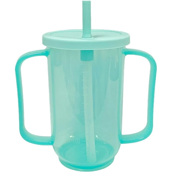 Adult Sippy Cups for Elderly 12oz Sippy Cup with 2 Handles No Spill Cups for Adults Straw Cups Dysphagia Cups for Disabled Patients