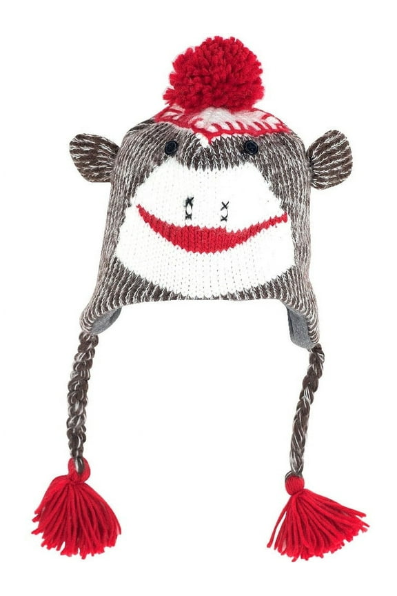 Adult Size Brown Sock Monkey Knit Hat with PolyFleece Lining