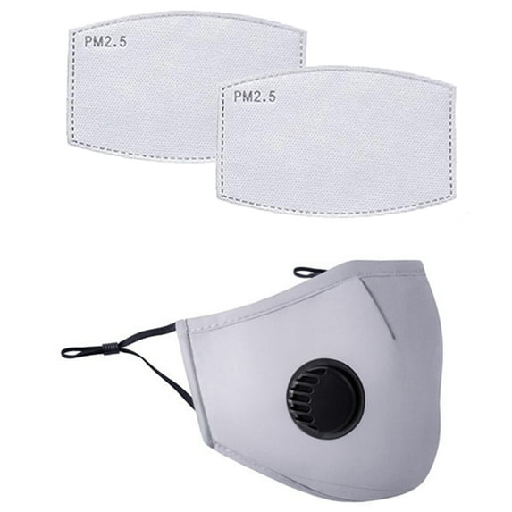Adult Size Cotton Face Mask Covers with Breathing Valve, Wire Nose Bridge, Adjustable Ear Loops and two PM2.5 Carbon Filters SHIPS FROM CHICAGO - FAST DELIVERY (Gray)