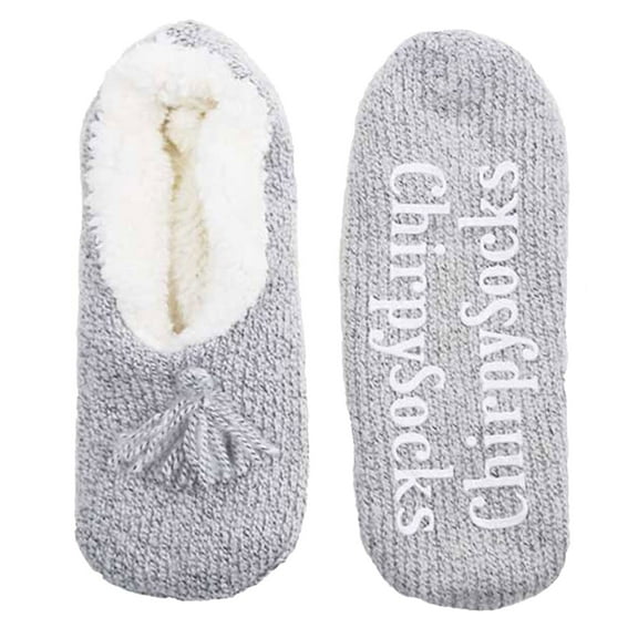 Adult Size Large Fuzzy Cozy Fancy Yarn Slippers Non-Slip Lined Socks, 1 Pair Grey