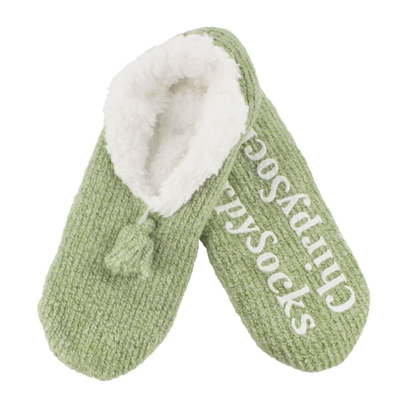 BambooMN Women's Fancy Yarn Slippers Non-Slip Cozy Lined - Sage - Large - 1 Pair