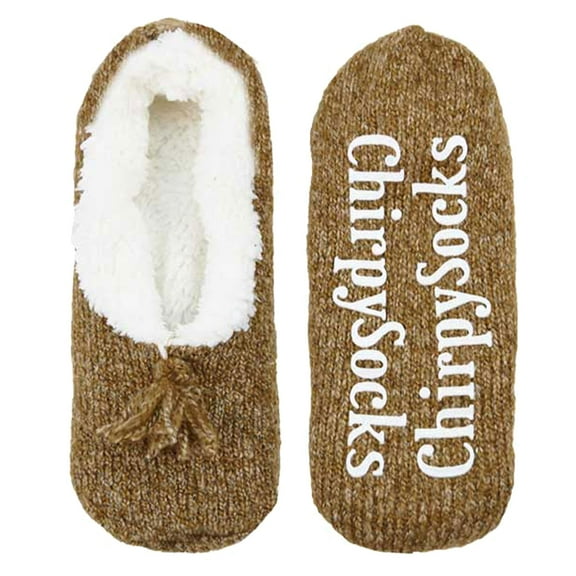 Adult Size Medium Fuzzy Cozy Fancy Yarn Slippers Non-Slip Lined Socks, 1 Pair Brown