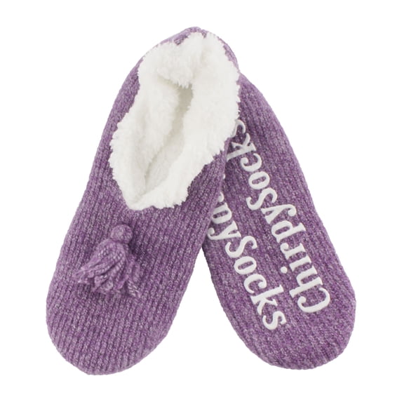 BambooMN Women's Fancy Yarn Slippers Non-Slip Cozy Lined - Purple - Medium - 1 Pair