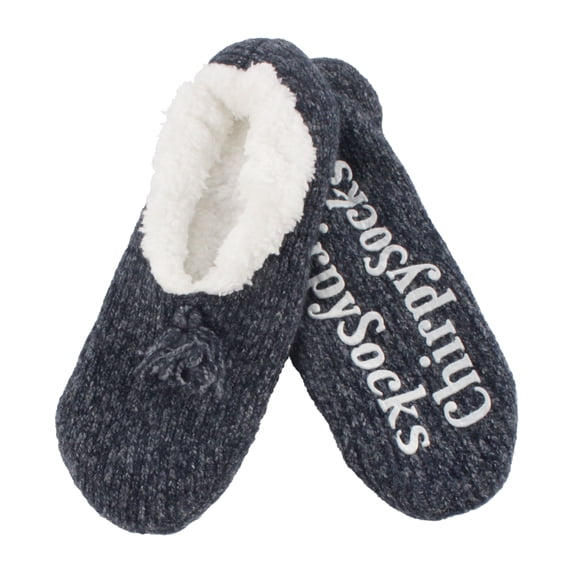 BambooMN Women's Fancy Yarn Slippers Non-Slip Cozy Lined - Black - Small - 1 Pair