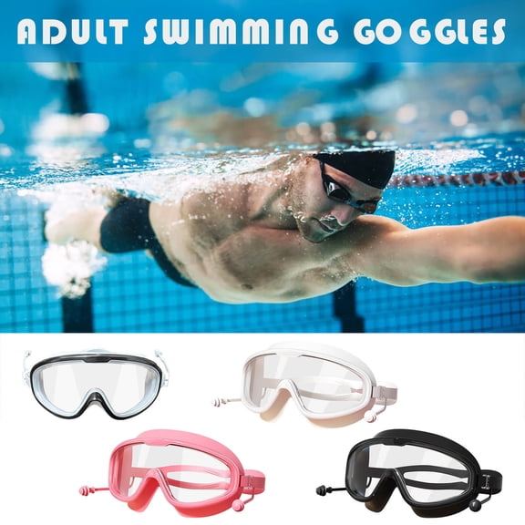 Adult-Size Waterproof Anti-Fog Swimming Goggles, High-Definition Clear Vision Swim Glasses, Seal Design that Prevents Leaks, UV-Protective Lenses for Pool and Open Water Swimming, 6*2.5in, Black