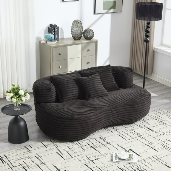 Adult-Sized 64" Fluffy Loveseat Bean Bag Sofa with High-Density Foam & Corduroy Cover for Living Room, Bedroom, Black