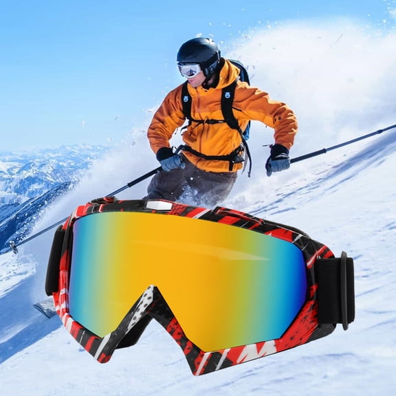 Adult Ski Goggles with Anti-Fog Panoramic Lens, UV Protection Windproof Snow Glasses, Helmet-Compatible with Adjustable Strap