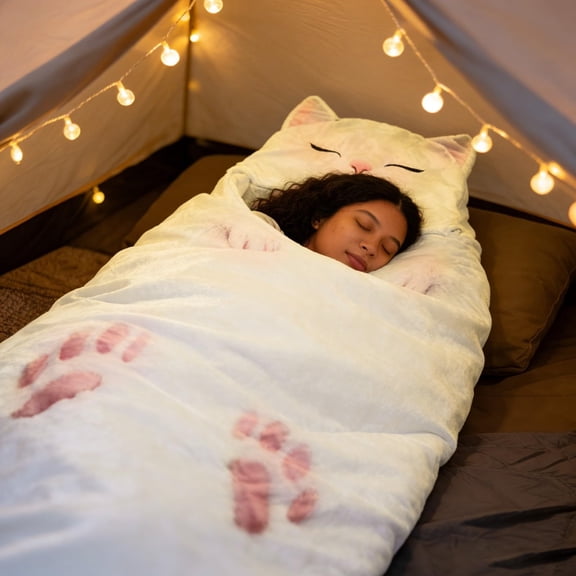 Adult Sleeping Bag, Cat Sleeping Bag, Wearable Blanket Adult, 73X33 in, Plush Throw Blanket, Cat Sleeping Bag for Adults, Cold Season, Cream Shading, 1 Pc