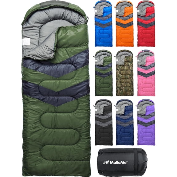 Adult Sleeping Bag Synthetic 32  F to 65  F Lightweight Plush Comfort Forest Green