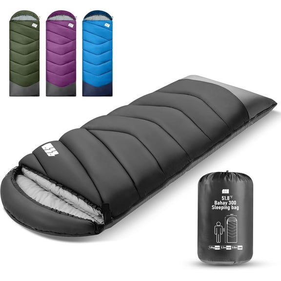 Adult Sleeping Bag for Cold Weather, 86.6 x 31.5 Inches, Lightweight Compact Waterproof, Black, 4lb (4060  )