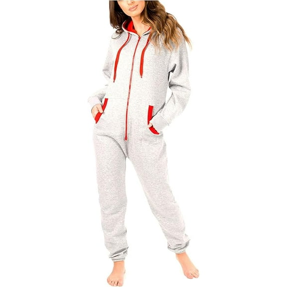 Women Plain Onesies – Fleece One-Piece Hooded Plain Onesie for Women, Zip-up Unisex Playsuit Jumpsuit Pajamas for Adults