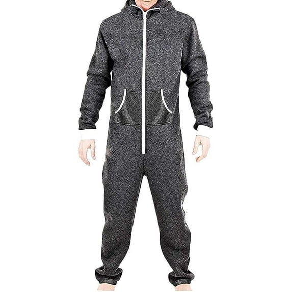 Men's Fleece Hooded Non Footed Playsuit Union Suit Unisex Jumpsuit Sleepwear Pajama