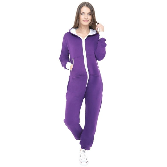 Women Plain Onesies – Fleece One-Piece Hooded Plain Onesie for Women, Zip-up Unisex Playsuit Jumpsuit Pajamas for Adults