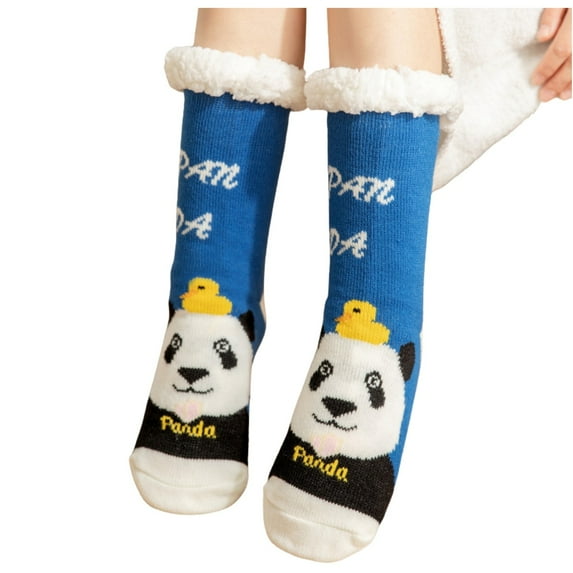 Adult Slipper Socks Christmas Women Men Cute Graphic Thermal Cozy Snow Socks With Grippers Mid Tube Warm Lined Home Socks Winter Fashion Gift,Blue
