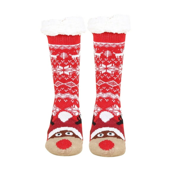 Adult Slipper Socks Women Men Christmas Cute Graphic Lined Socks With Grippers Non Thermal Cozy Stockings Winter Thicked Home Sleep Gift,Red