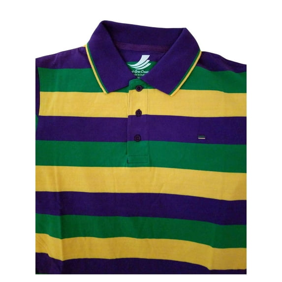 Adult Small Mardi Gras Rugby Stripe Purple Green Yellow Knit SS Shirt