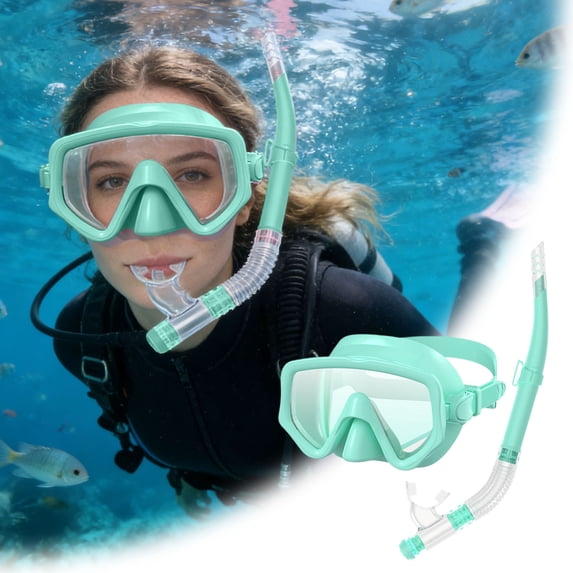Adult Snorkel Set, Snorkel Pano Window Adult Snorkeling Gear, Professional Snorkel Goggles Anti-Fog Diving Mask, Anti-Leak Swim Goggles and Dry Top Snorkel for Diving, Snorkeling, Swimming