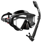 AEGEND Adult Snorkel Set, Travel Size Snorkeling Gear for Adults, Tempered Glass Anti-Fog 180  Panoramic View Diving Mask and Dry-Top Snorkel Combo with Carry Bag, Black