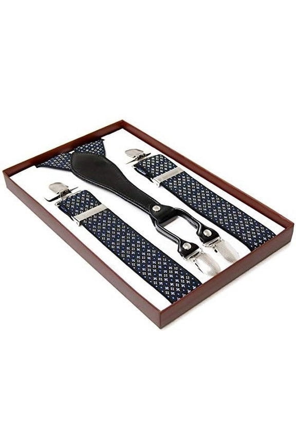 Adult Snowflakes Design Black BOXED Suspenders 1.5 Inches Wide Suspender Adjustable Strong Durable Any Occasion