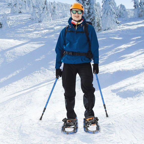 Adult Snowshoes Set 25-Inch, Blue Aluminum Frame with Trekking Poles, 110-220LB Load Capacity for Men and Women