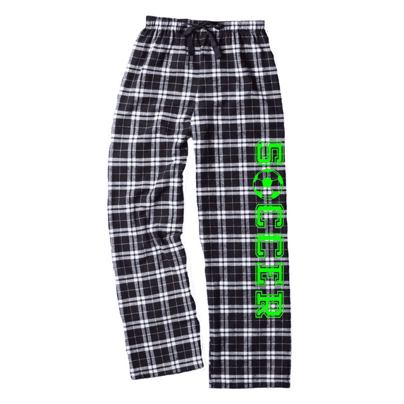 Adult Soccer Black and White Flannel Pants (Neon Green, Adult Small)