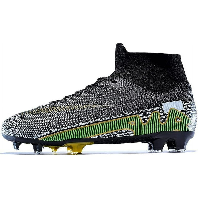 Adult Soccer Cleats Men High Tops Slip On Lace Up Football Shoes for Youth Soccer Shoes Indoor Outdoor AG FG Men s Size 6.5 Black