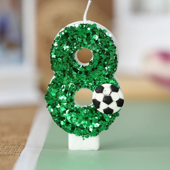 Adult Soccer Number 8 Birthday Candle Glitter Cake Topper Football Themed Party Decor for Birthday Anniversary Celebration Supplies