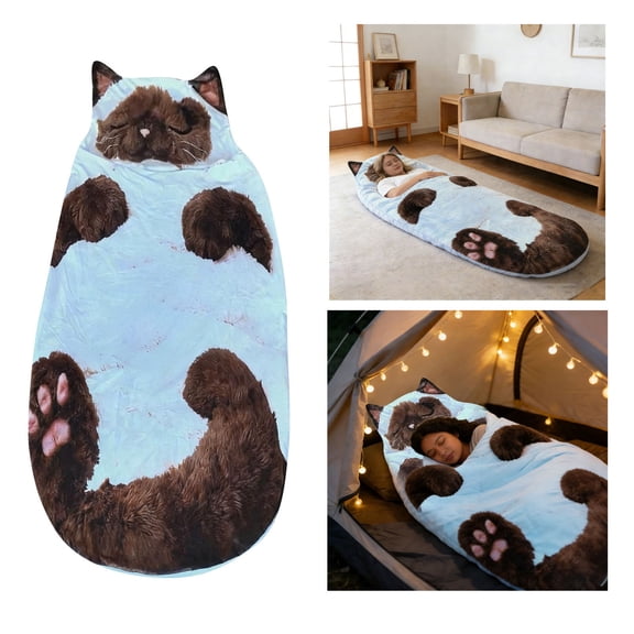 Adult Soft Sleeping Bag - Plush Cat Envelope Sleeping Bag for Camping, Sleepovers & Home Lounging, Washable Warm Blanket, 1pc Compactable Sleeping Bag,Blue,175cm