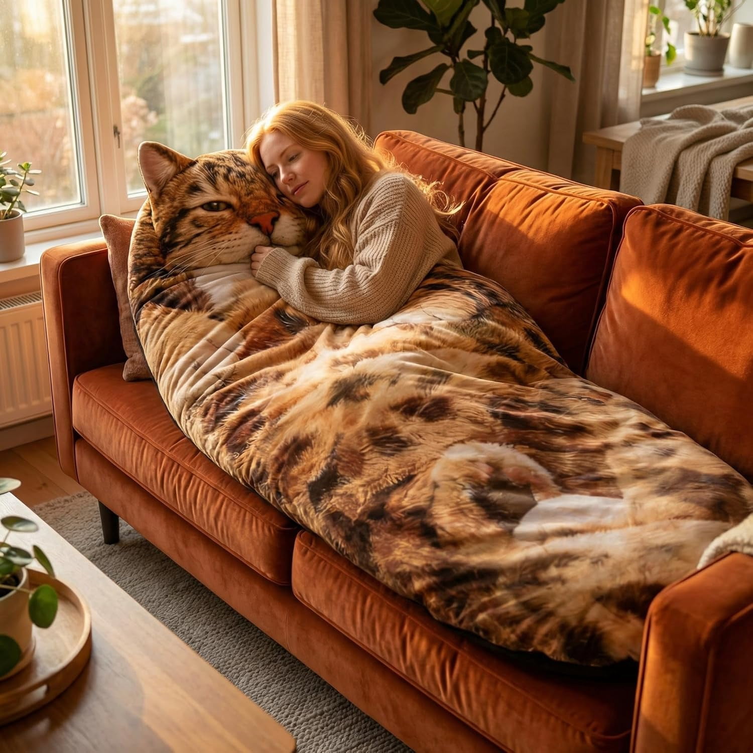 Adult Soft Sleeping Bag – Plush Cat Envelope Sleeping Bag for Camping, Sleepovers & Home Lounging, Washable Warm Blanket 68.9x31.5 (cat B)