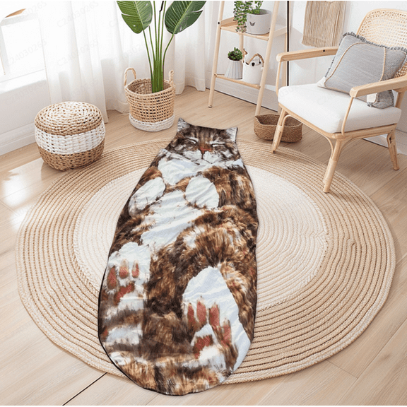 Adult Soft Sleeping Bag – Plush Cat Envelope Sleeping Bag for Camping, Sleepovers & Home Lounging, Washable Warm Blanket 69x31 IN