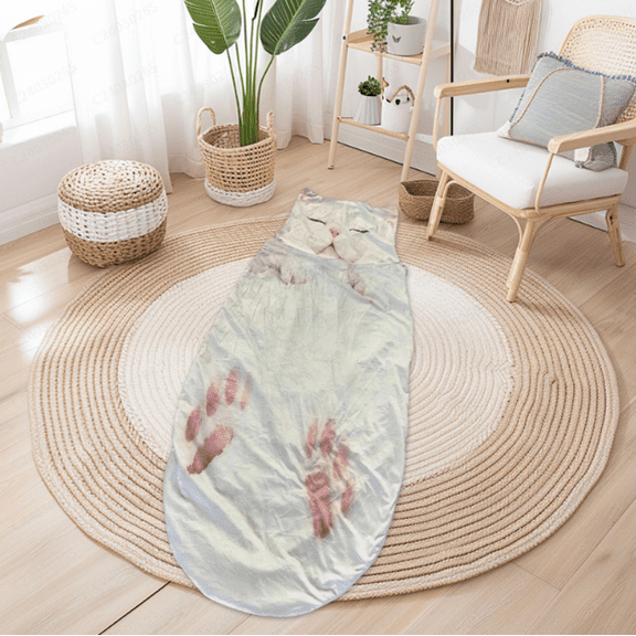 Adult Soft Sleeping Bag – Plush Cat Envelope Sleeping Bag for Camping, Sleepovers & Home Lounging, Washable Warm Blanket 69x31 IN