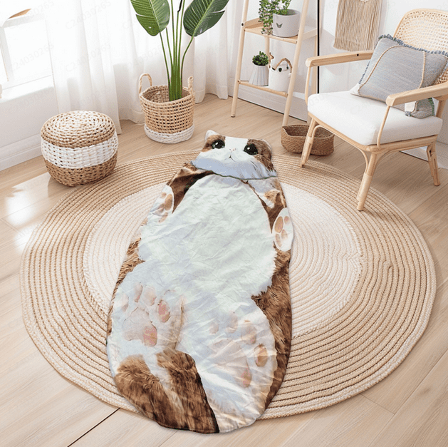 Adult Soft Sleeping Bag – Plush Cat Envelope Sleeping Bag for Camping, Sleepovers & Home Lounging, Washable Warm Blanket 69x31 IN