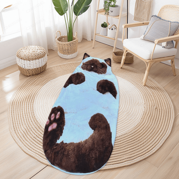 Adult Soft Sleeping Bag – Plush Cat Envelope Sleeping Bag for Camping, Sleepovers & Home Lounging, Washable Warm Blanket 69x31 IN