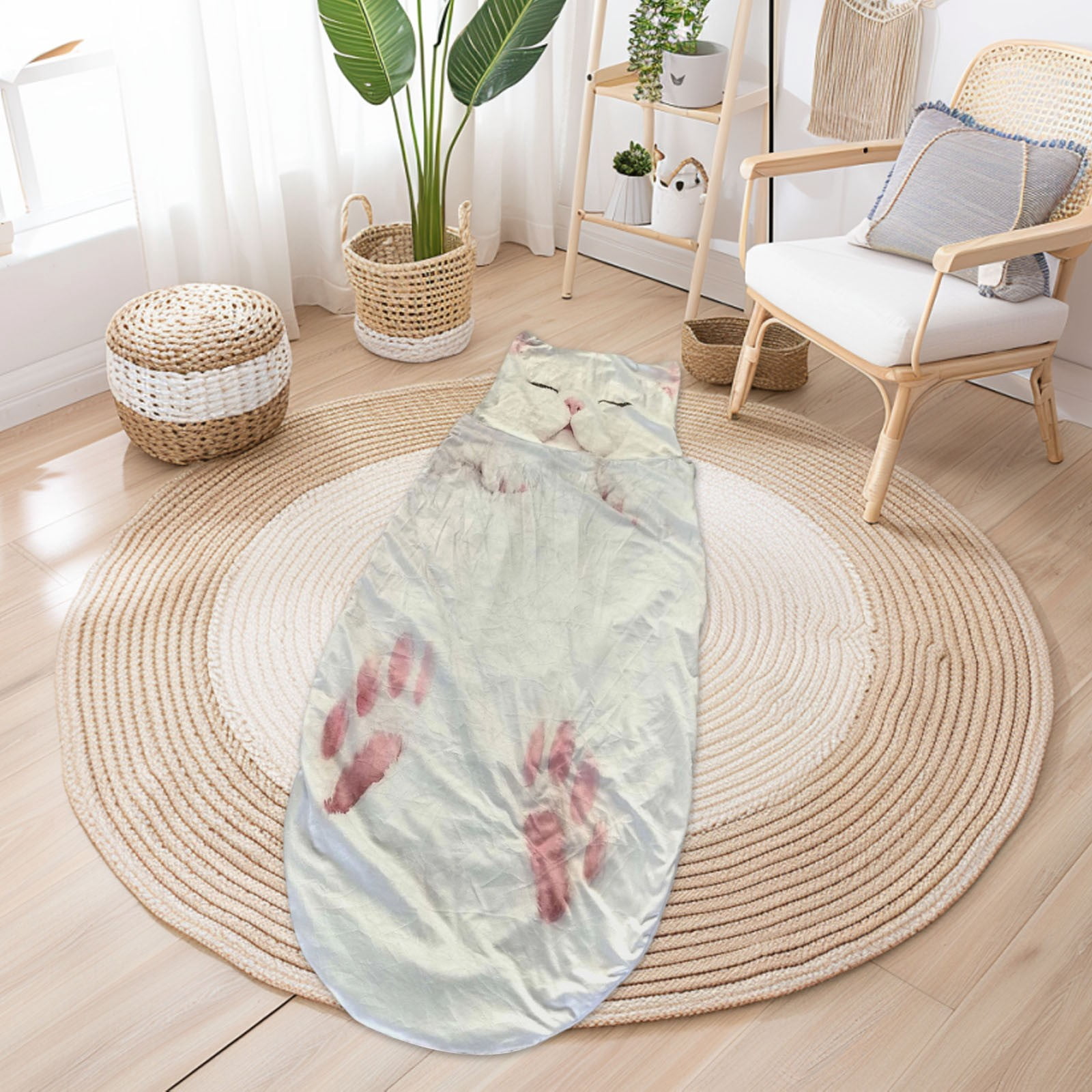 Adult Soft Sleeping Bag,Plush Cat Envelope Sleeping Bag for Camping, Sleepovers & Home Lounging, Washable Warm Blanket