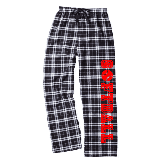 Adult Softball Black and White Flannel Pants (Red, Adult Large)