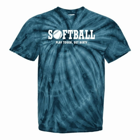 Adult Softball Tie Dye T-Shirt "Play Tough, Get Dirty" (Navy, Adult Large)