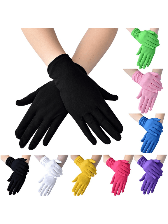 Adult Spandex Gloves,Short Stretchy Opera Gloves for Halloween Party Costume 1920s Flapper Accessories Black