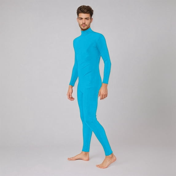 Adult Spandex Turtleneck Bodysuit Long Sleeve Invisible Zentai Suit for Dancewear & Halloween (Sky Blue 150)