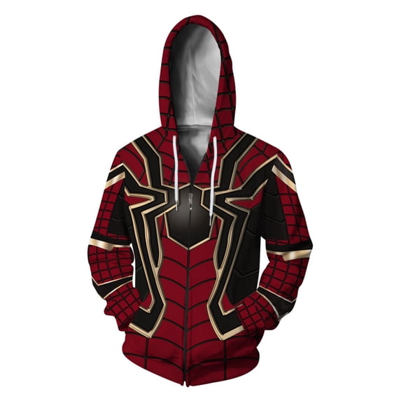 Adult Spider Superhero Hoodie Mesh Texture Graphic Zip Front Pockets Jacket Relaxed Long Sleeve Sweatshirt Costume Top Wear