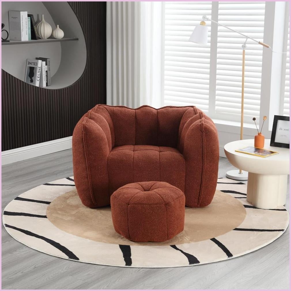Adult Square Bean Bag Chair with Footstool – High-Resilient Foam for Gaming/Reading | Chenille | Square