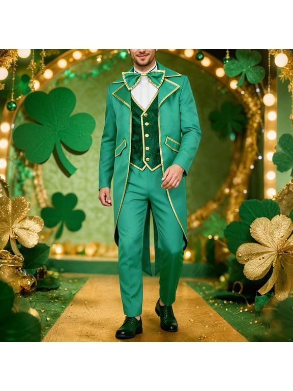 Adult St. Patrick's Day Leprechaun Role Play Outfits Steampunk Tailcoat With Goblin Hat Bow Tie Gothic Vintage Style Green L