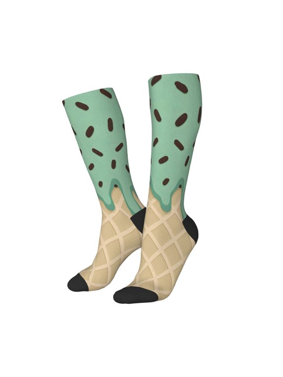 Adult Stockings Fashion Socks Breathable Stretchy Fit For Men Women 2 Black-2 Ice Cream Green