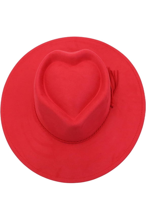 Adult Suede Fedora Hat for Men Women Wide Brim Heart Decorative Tassel Band Jazz Cap Cowgirl Western Cap