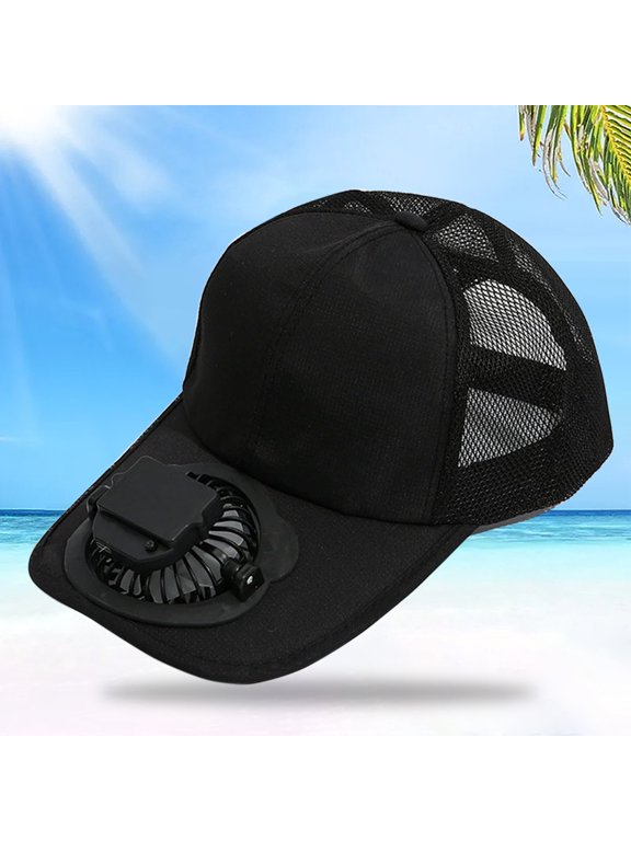Adult Summer Sun Protection Fan Cap UPF 50+ USB Rechargeable Breathable Baseball Hat with 360° Rotatable Cooling Fan, Black
