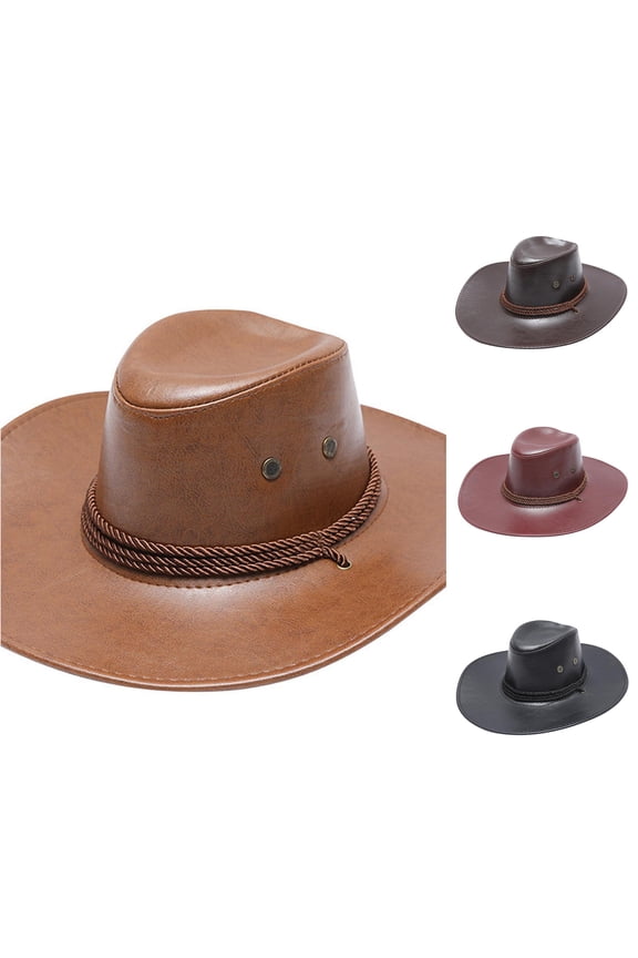 Adult Sun Solid Fashion Western Cowboy Hat Leather Windproof Hat Tan La Hat One Size