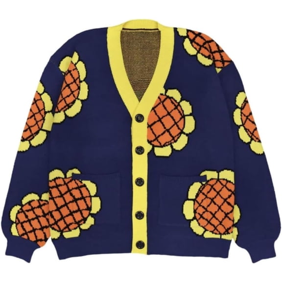 Adult Sunflower Cardigan Sweater Knitted Jacket Casual Tops
